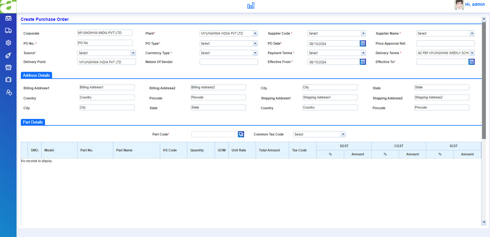 purchace order Module in inventory software