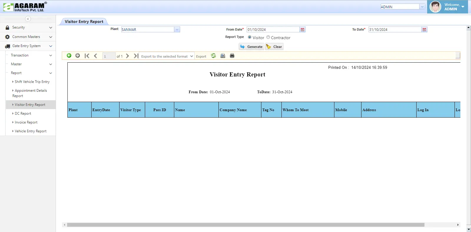 entry reports Module in visitor management software