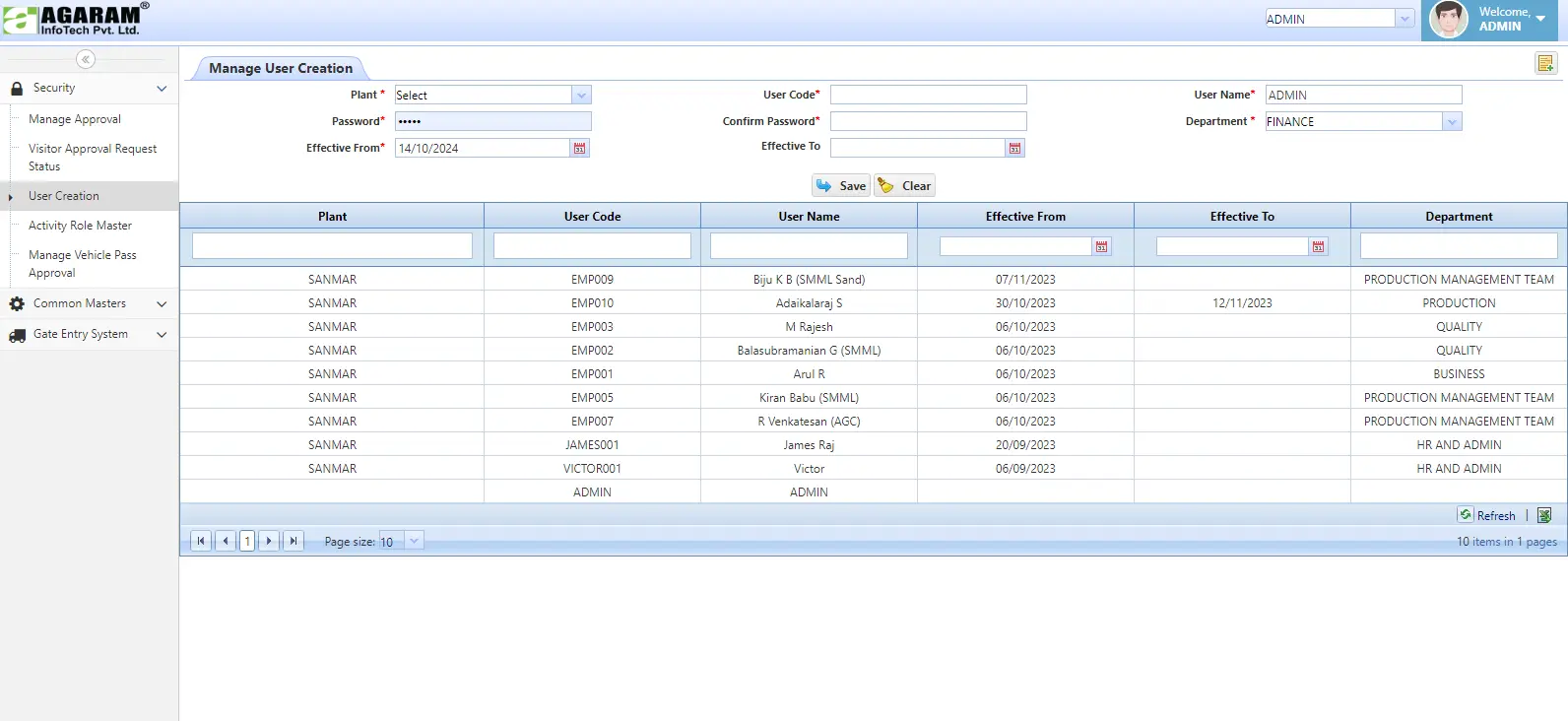 user-creation Module in visitor management software